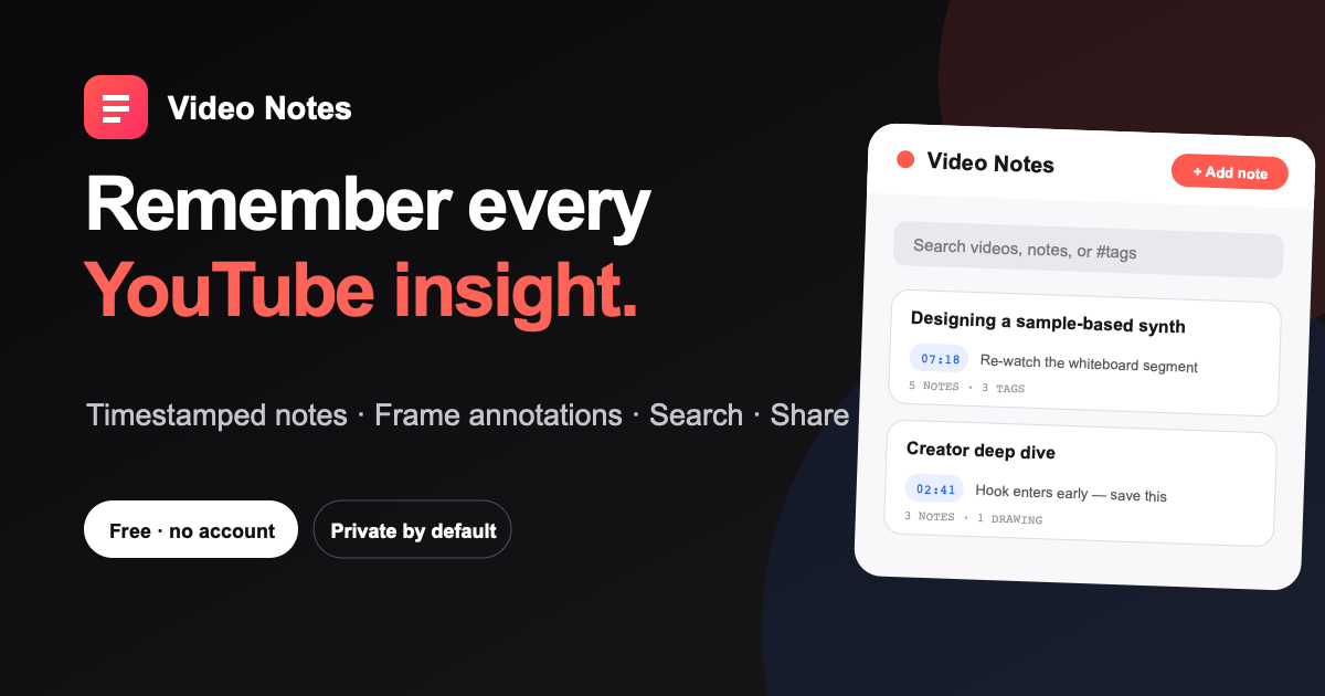 Video Notes: take timestamped notes and draw directly on YouTube frames